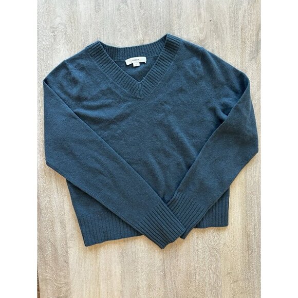 Vince Women's Cropped V Neck Pullover Cashmere Wool Blend in Dark Blue Small - Picture 1 of 6